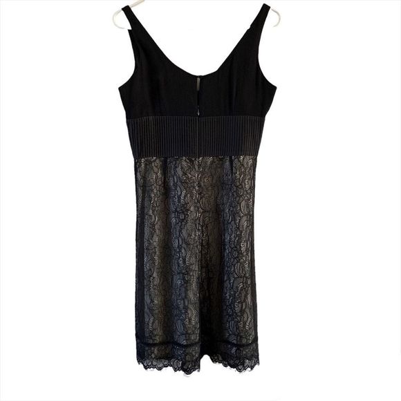 Anthropologie Dress Silk Lace A Line Knee Length Sleeveless V Neck Size 4 Black - Picture 8 of 12